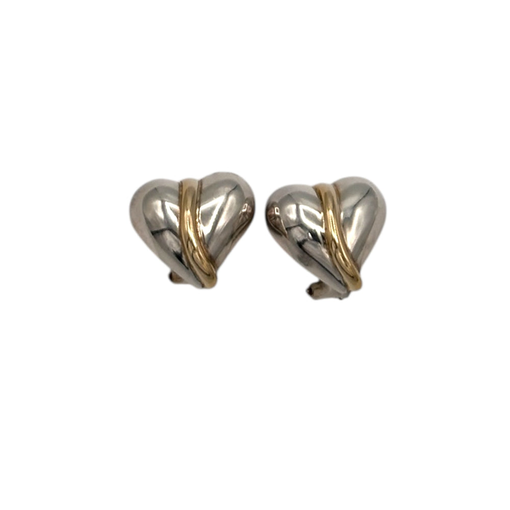 EarringsVintage Sterling Silver Puffy Heart Earrings with 14K Gold Swirl