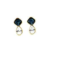 Vintage Swarovski Sapphire Blue Clear Teardrop Crystal SAL Pierced Earrings - 24 Wishes Vintage Jewelry