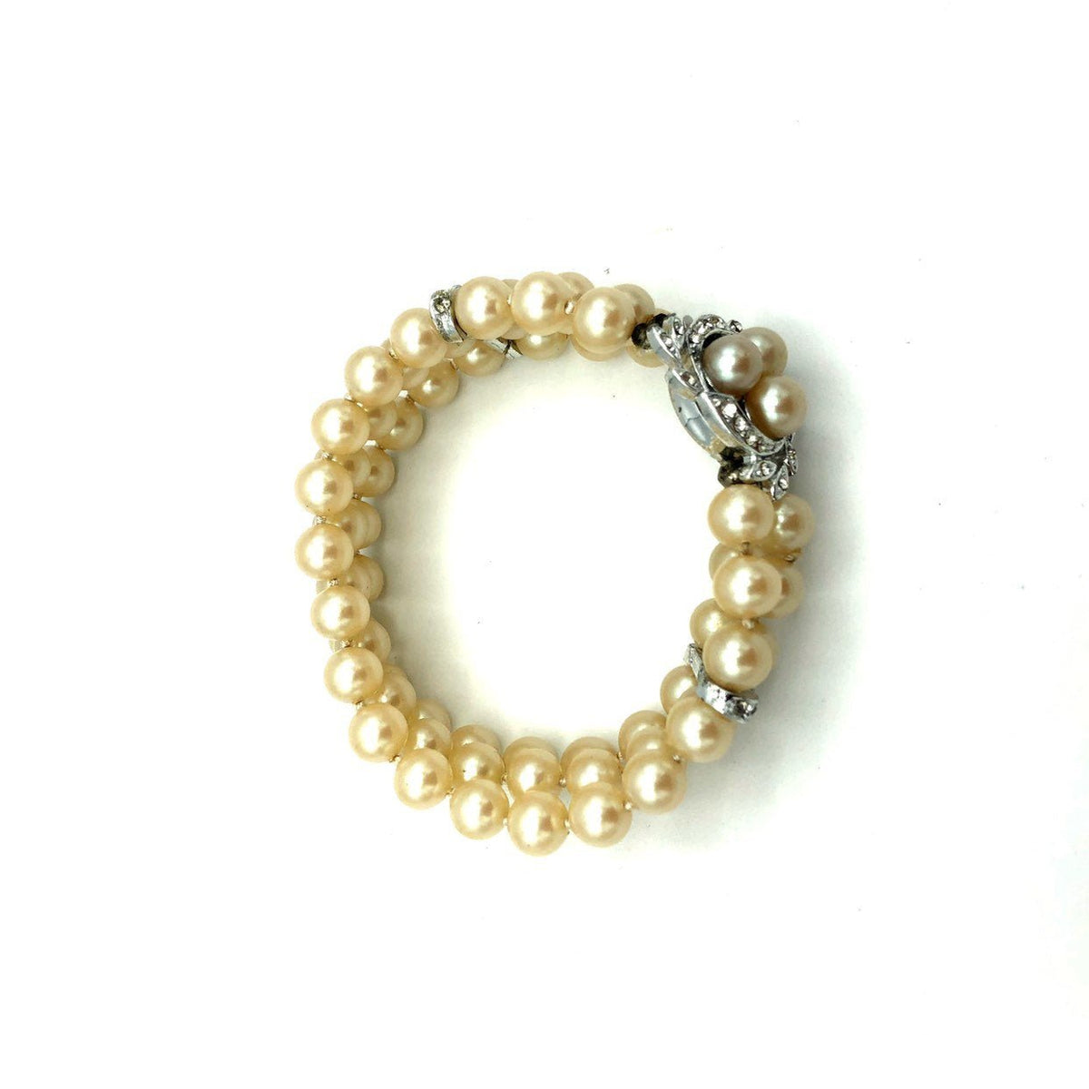 Vintage Three Row Pearl & Rhinestone Vintage Bracelet - 24 Wishes Vintage Jewelry