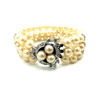 Vintage Three Row Pearl & Rhinestone Vintage Bracelet - 24 Wishes Vintage Jewelry