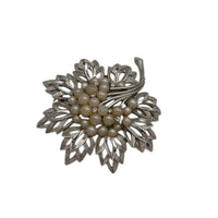 Brooches & PinsVintage Trifari 1960s Silver Plated Leaf Brooch with Faux Pearls