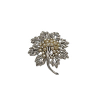 Brooches & PinsVintage Trifari 1960s Silver Plated Leaf Brooch with Faux Pearls