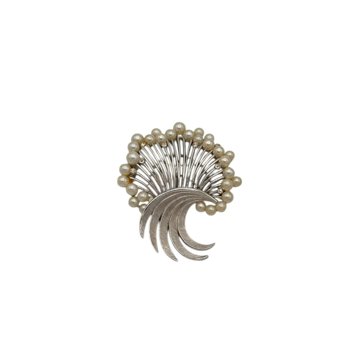 Brooches & PinsVintage Trifari 1960s Silver Plated Starburst Brooch with Faux Pearls