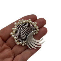 Brooches & PinsVintage Trifari 1960s Silver Plated Starburst Brooch with Faux Pearls