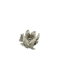Vintage Trifari Classic Silver Texture Floral Rhinestone Brooch - 24 Wishes Vintage Jewelry