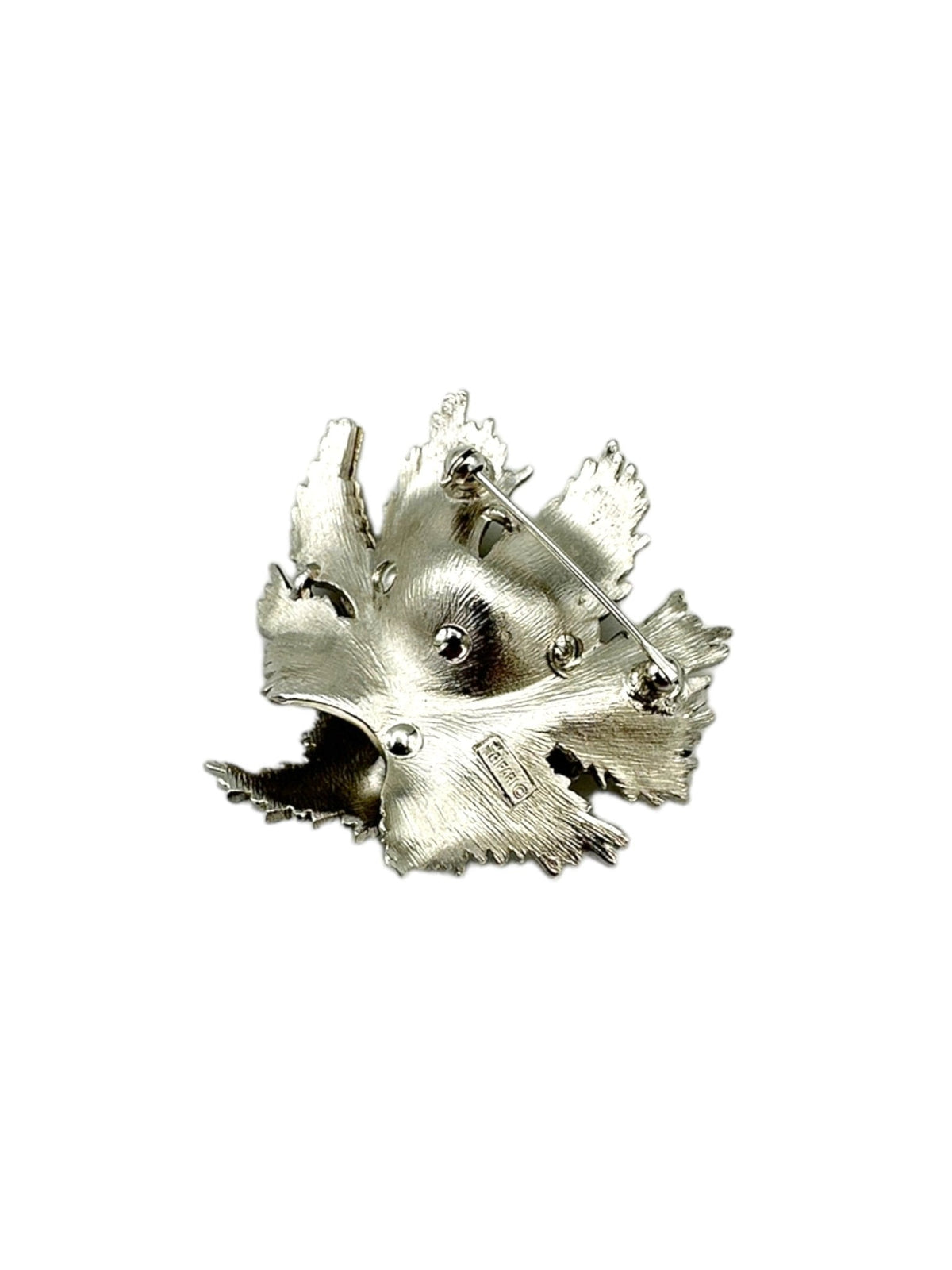 Vintage Trifari Classic Silver Texture Floral Rhinestone Brooch - 24 Wishes Vintage Jewelry