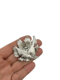 Vintage Trifari Classic Silver Texture Floral Rhinestone Brooch - 24 Wishes Vintage Jewelry