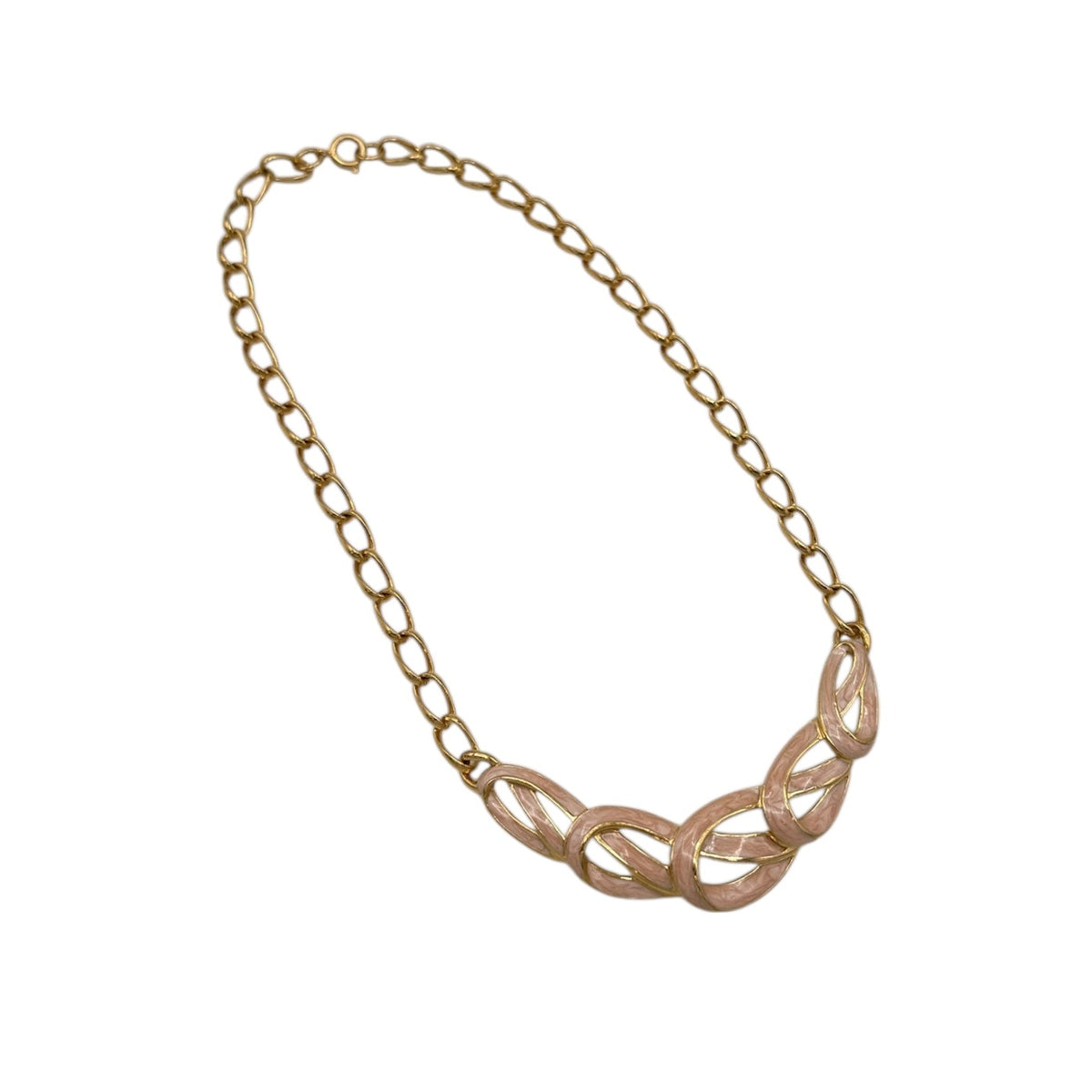 Necklaces & PendantsVintage Trifari Gold Chain Pink Enamel Ribbon Necklace 1980s Pendant