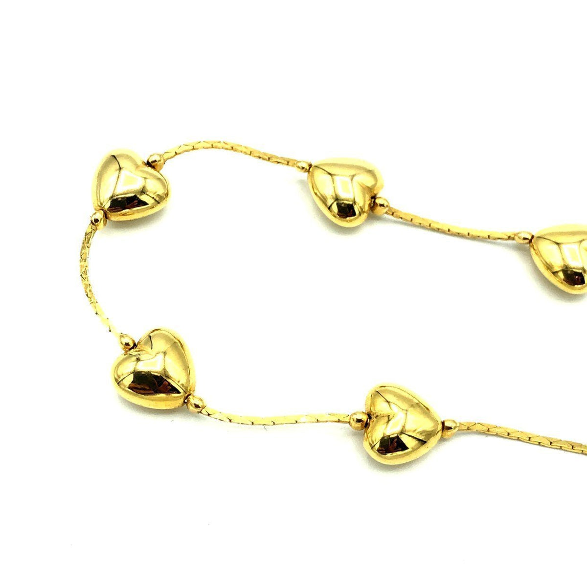 Vintage Trifari Gold Puffy Heart Station Chain Bracelet - 24 Wishes Vintage Jewelry