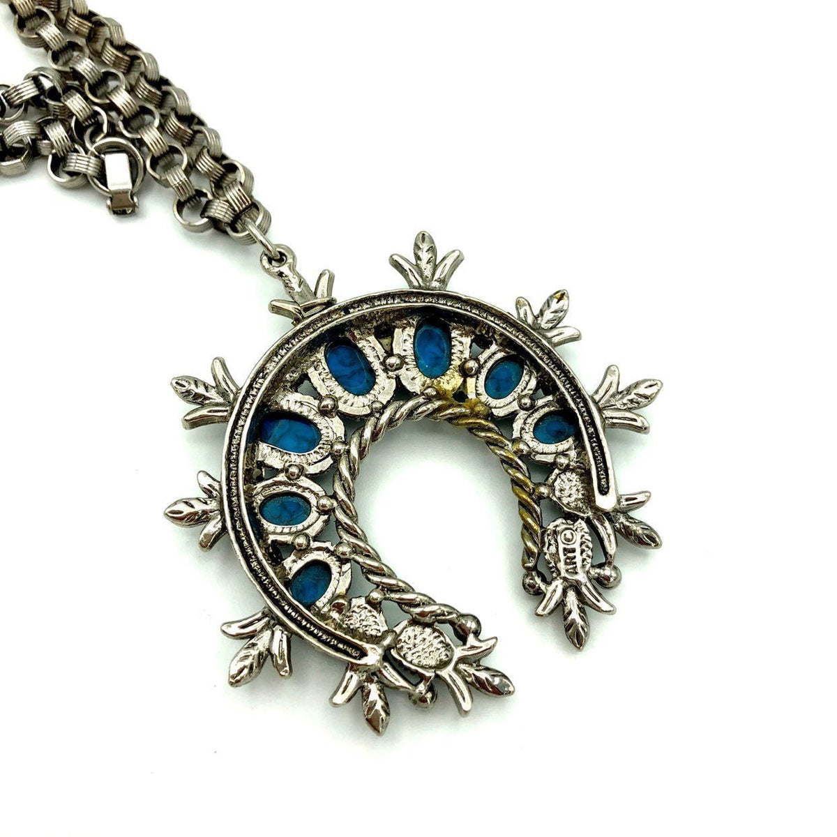 Vintage Turquoise Blue Squash Blossom Pendant - 24 Wishes Vintage Jewelry