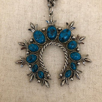 Vintage Turquoise Blue Squash Blossom Pendant - 24 Wishes Vintage Jewelry