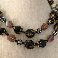 Vintage Vendome Black Crystal Bead Layered Necklace - 24 Wishes Vintage Jewelry