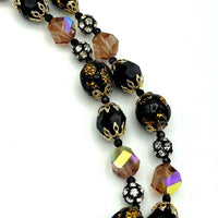 Vintage Vendome Black Crystal Bead Layered Necklace - 24 Wishes Vintage Jewelry