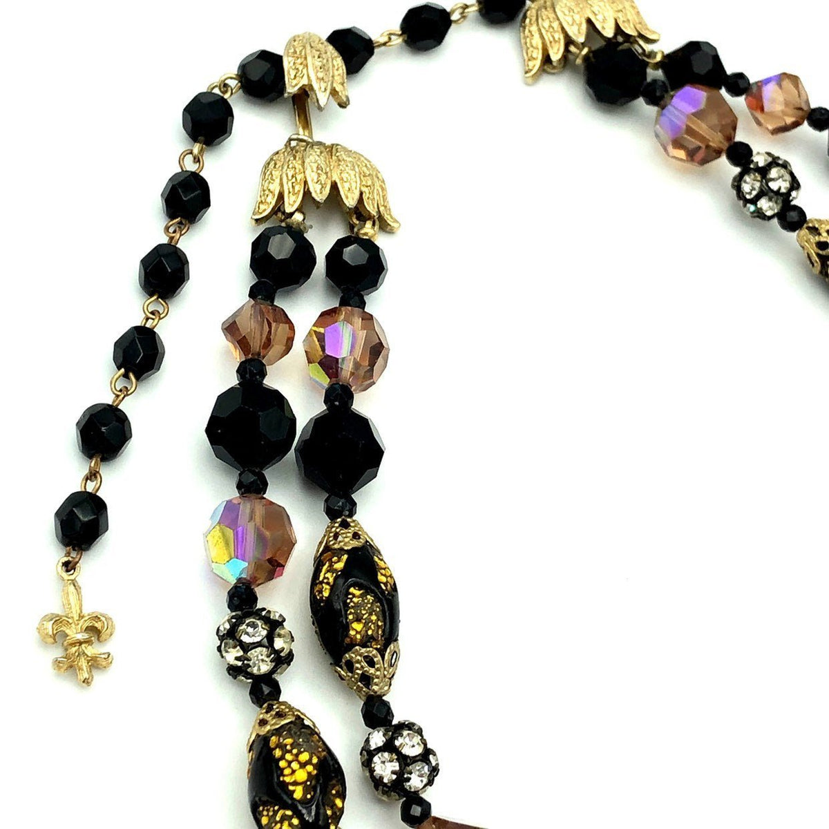 Vintage Vendome Black Crystal Bead Layered Necklace - 24 Wishes Vintage Jewelry