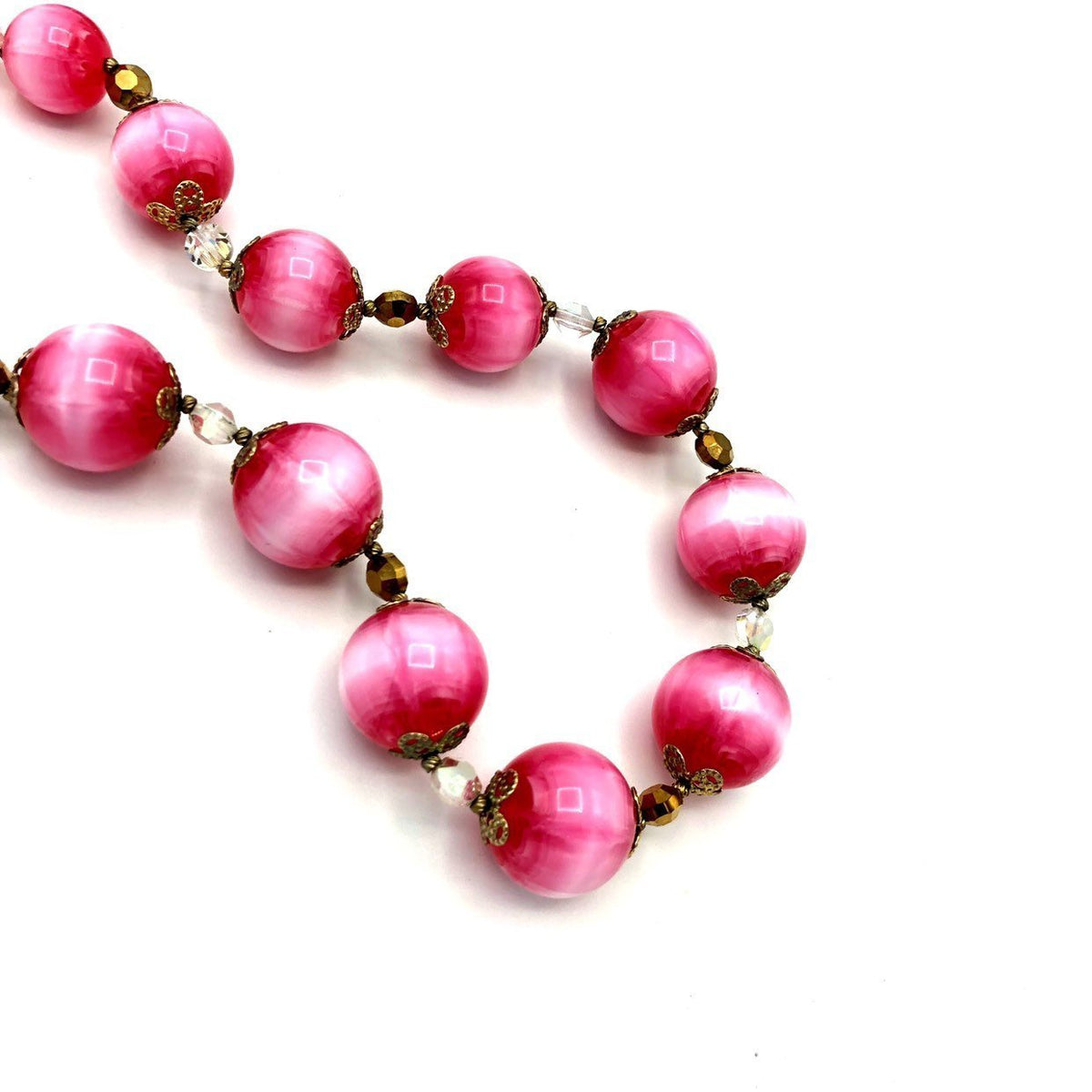 Vintage Vendome Pink Lucite Crystal Bead Necklace - 24 Wishes Vintage Jewelry