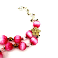 Vintage Vendome Pink Lucite Crystal Bead Necklace - 24 Wishes Vintage Jewelry