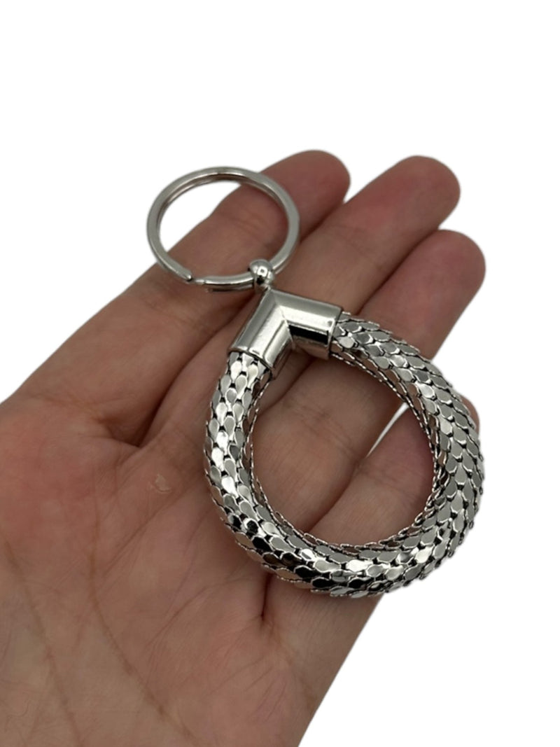 Vintage Whiting & Davis Silver Mesh Textured Tear Drop Shaped Key Chain Ring - 24 Wishes Vintage Jewelry