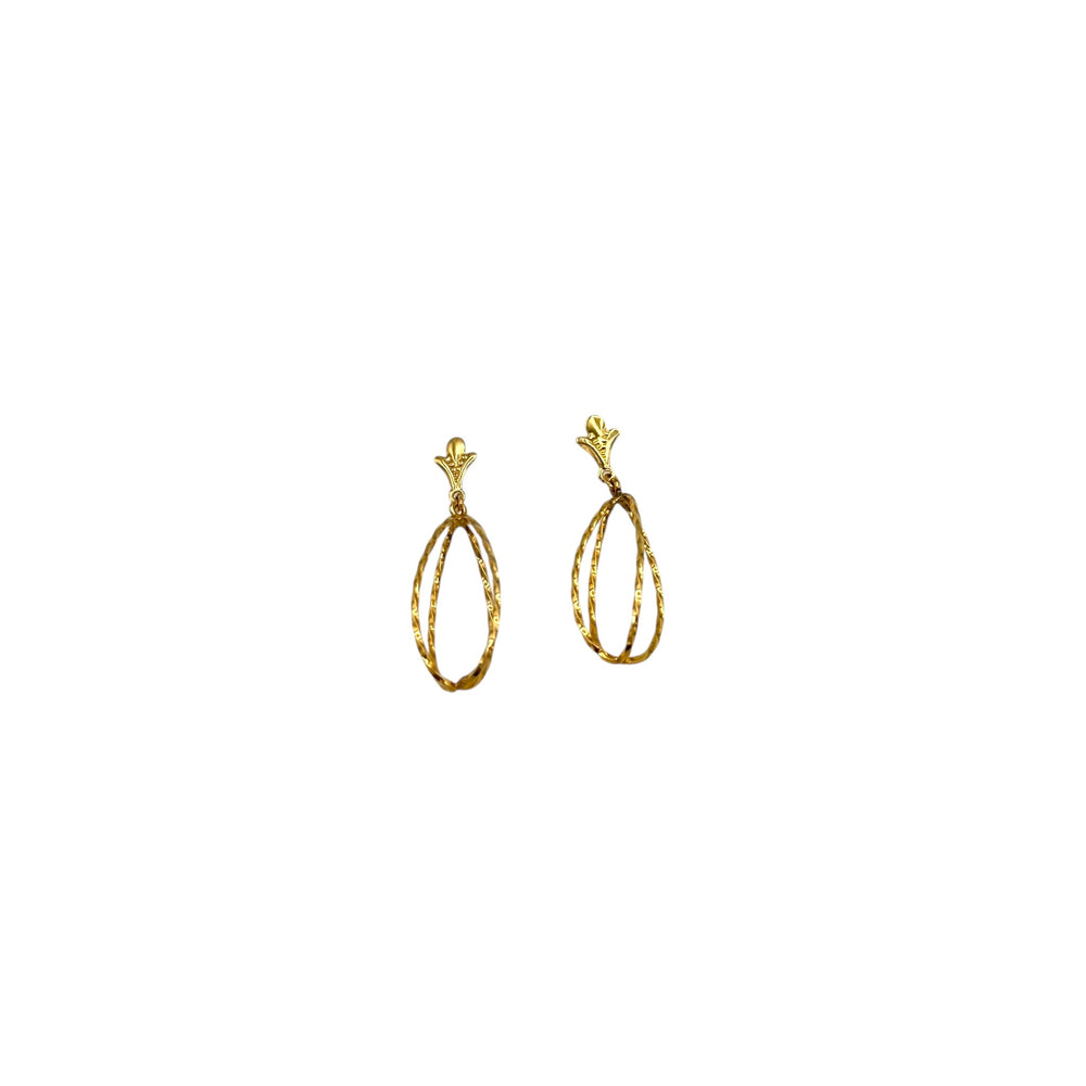 Vintage Yellow Gold - Filled Textured Three Dimensional Oval Dangle Pierced Earrings 24 Wishes Vintage Jewelry