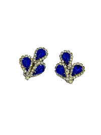 Weiss Blue Teardrop Rhinestone Cluster Vintage Clip - on Earrings - 24 Wishes Vintage Jewelry