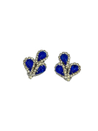 Weiss Blue Teardrop Rhinestone Cluster Vintage Clip - on Earrings - 24 Wishes Vintage Jewelry