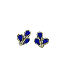 Weiss Blue Teardrop Rhinestone Cluster Vintage Clip - on Earrings - 24 Wishes Vintage Jewelry