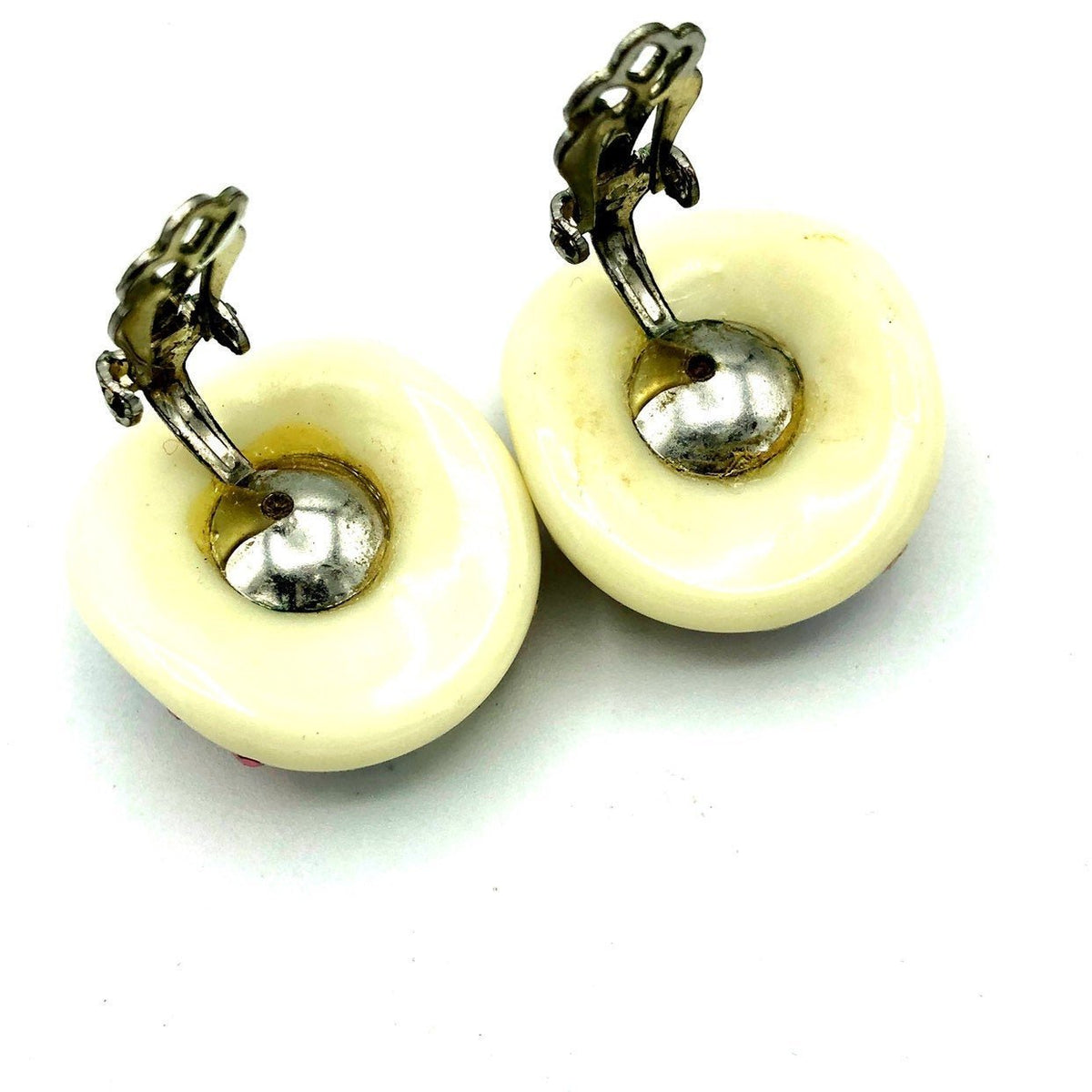 Weiss White Thermoset & Multi - Color Rhinestone Round Vintage Earrings - 24 Wishes Vintage Jewelry