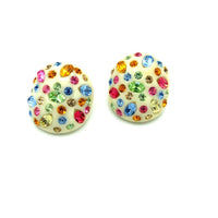 Weiss White Thermoset & Multi - Color Rhinestone Round Vintage Earrings - 24 Wishes Vintage Jewelry