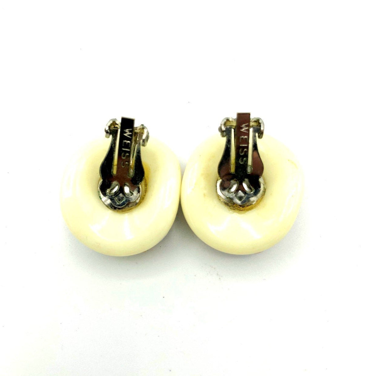 Weiss White Thermoset & Multi - Color Rhinestone Round Vintage Earrings - 24 Wishes Vintage Jewelry