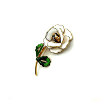 White Enamel Long Stem Flower Vintage Brooch - 24 Wishes Vintage Jewelry