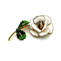 White Enamel Long Stem Flower Vintage Brooch - 24 Wishes Vintage Jewelry