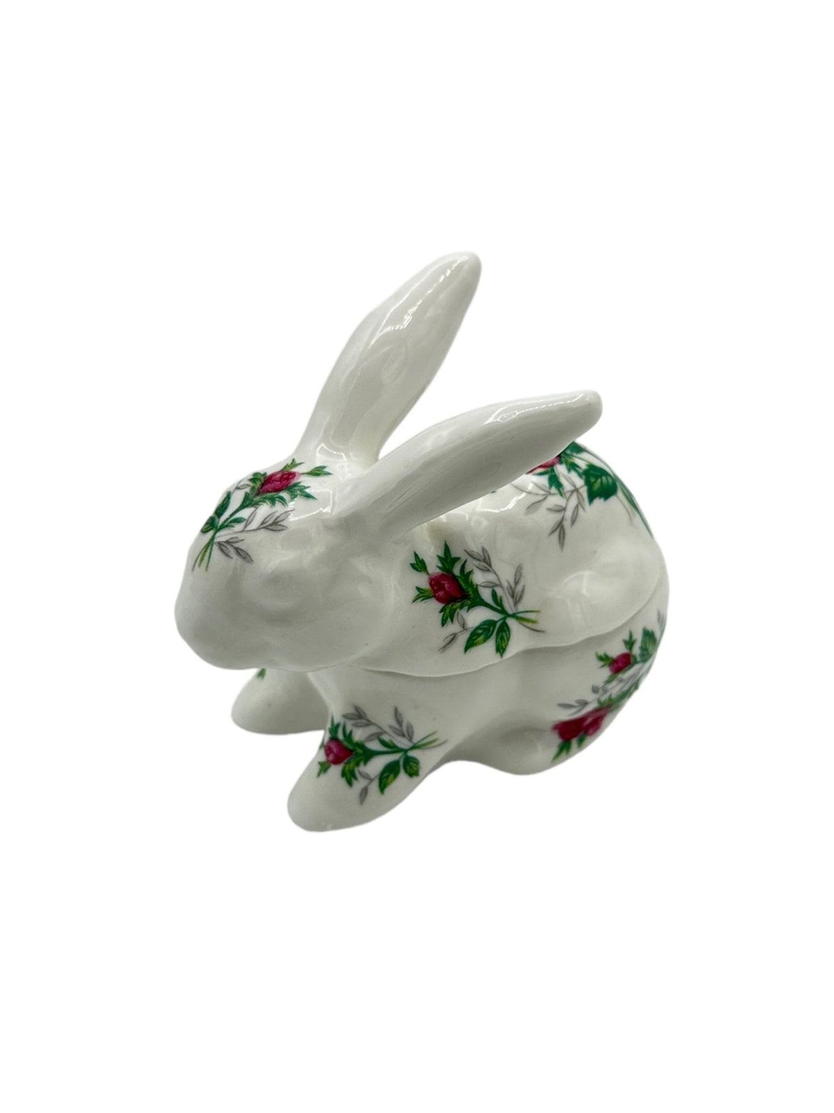 White MANN Bone China Rose Floral Rabbit Trinket Box - 24 Wishes Vintage Jewelry