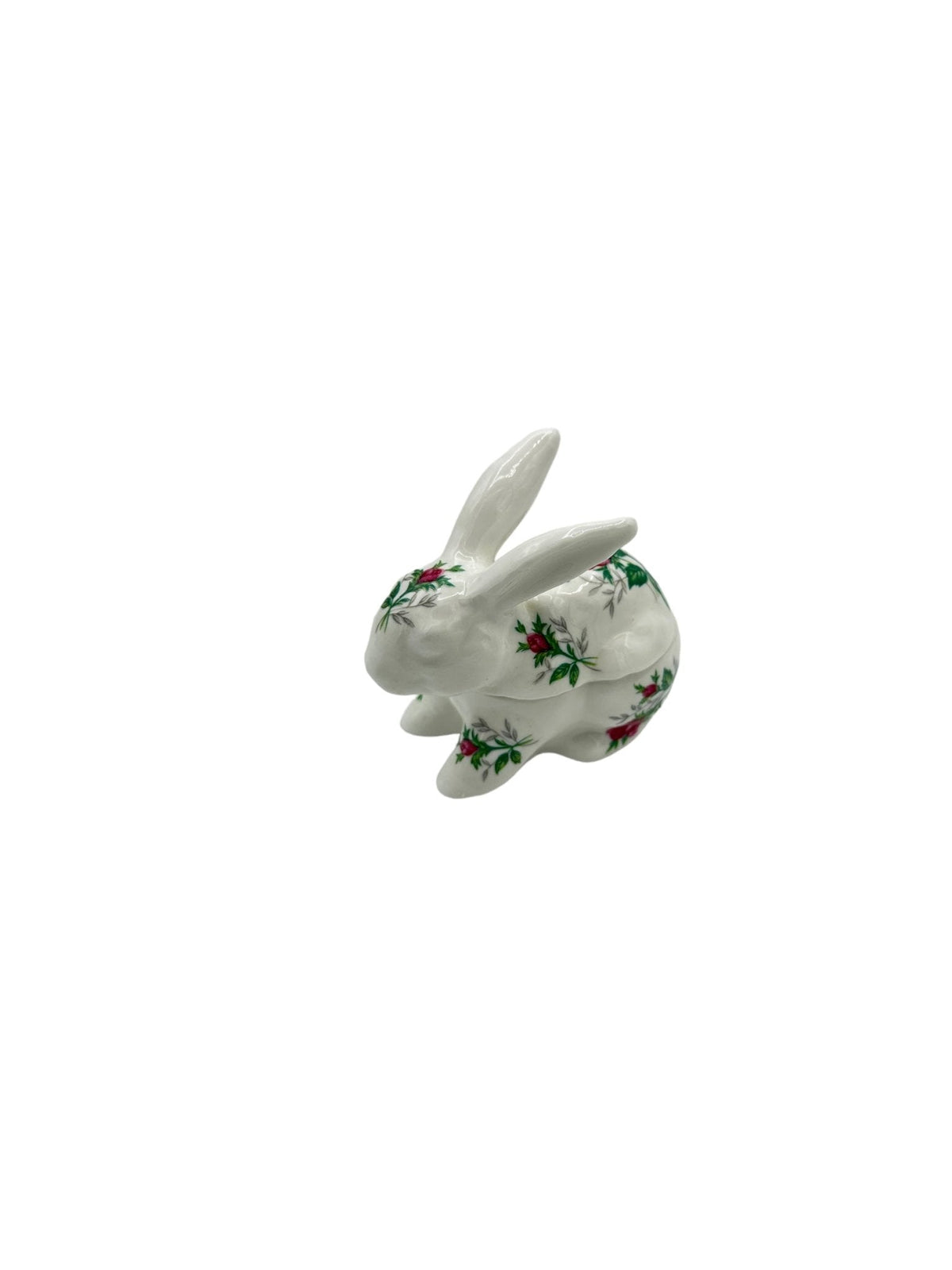 White MANN Bone China Rose Floral Rabbit Trinket Box - 24 Wishes Vintage Jewelry