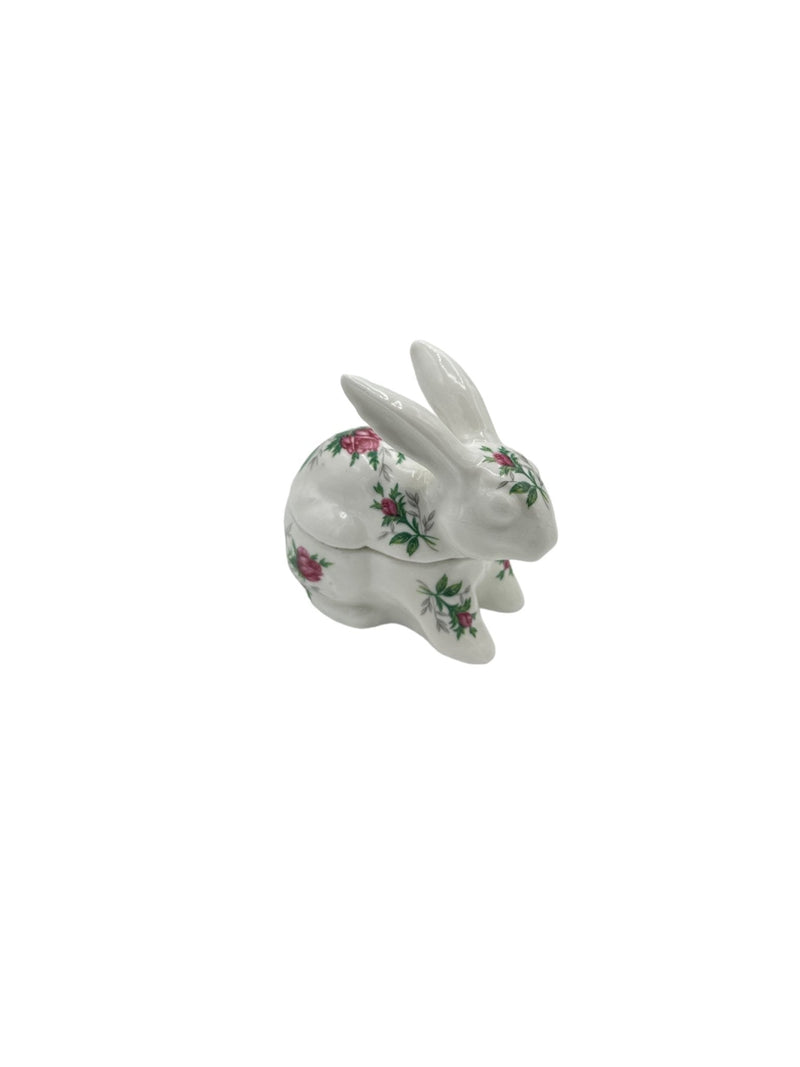 White MANN Bone China Rose Floral Rabbit Trinket Box - 24 Wishes Vintage Jewelry