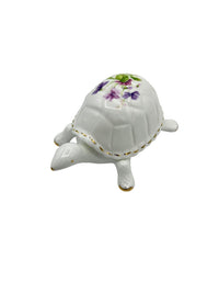 White Turtle Trinket Box Dove Floral Details - 24 Wishes Vintage Jewelry