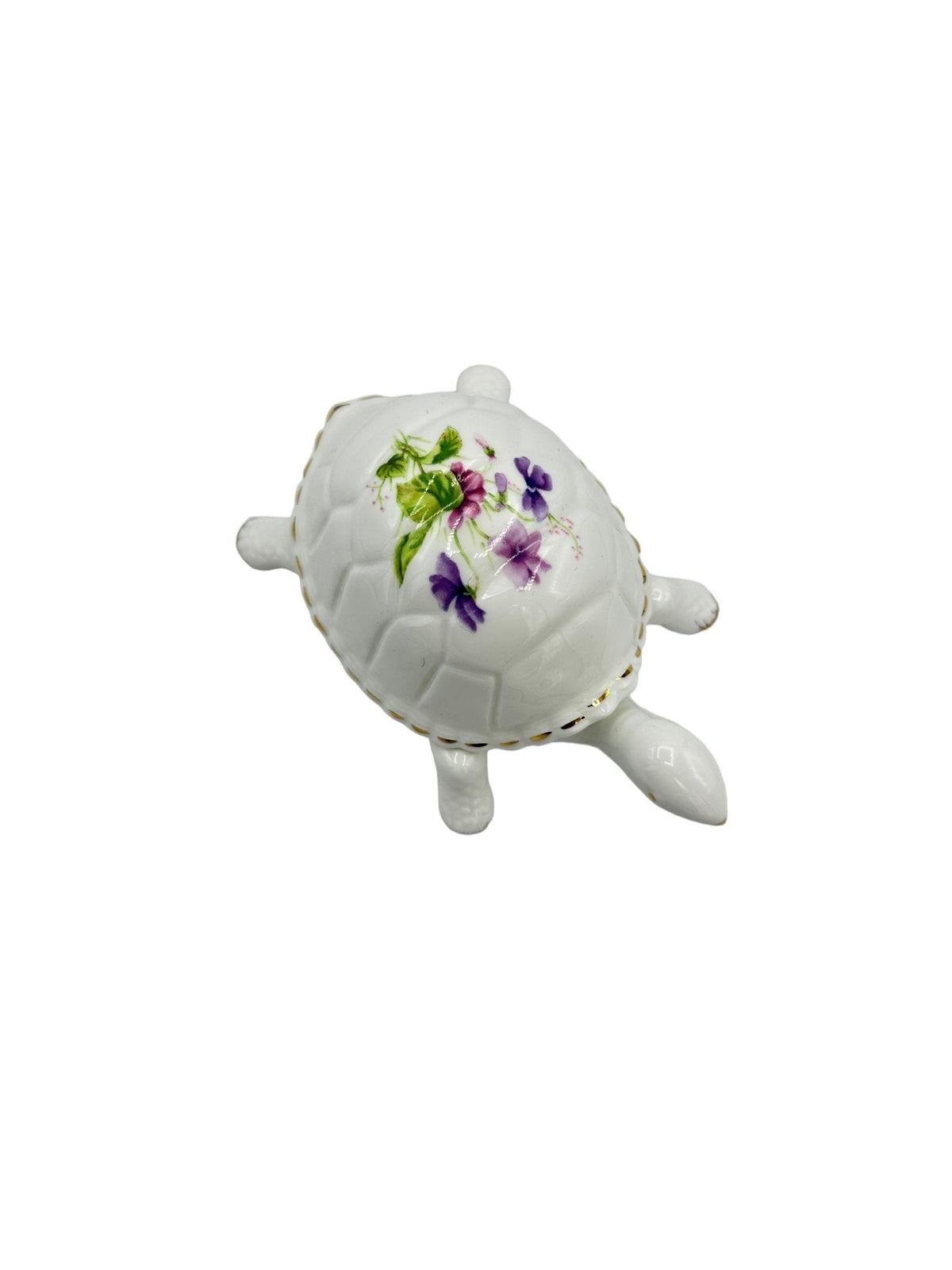 White Turtle Trinket Box Dove Floral Details - 24 Wishes Vintage Jewelry