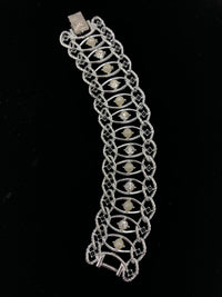 Wide Silver Emmons Chain Link Pearl Rhinestone Bracelet - 24 Wishes Vintage Jewelry