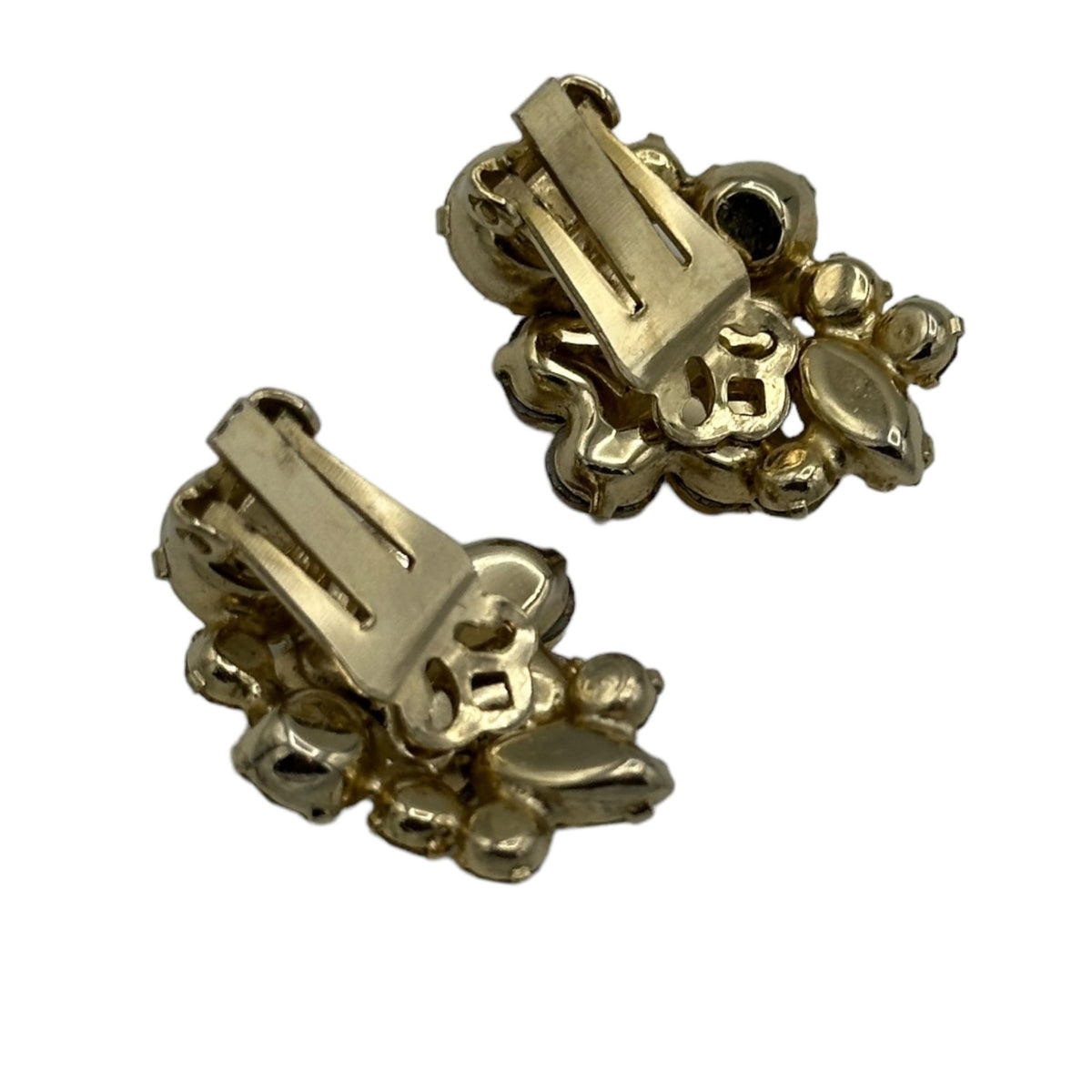 Yellow Flower Rhinestone Floral Cluster Vintage Clip - On Earrings - 24 Wishes Vintage Jewelry