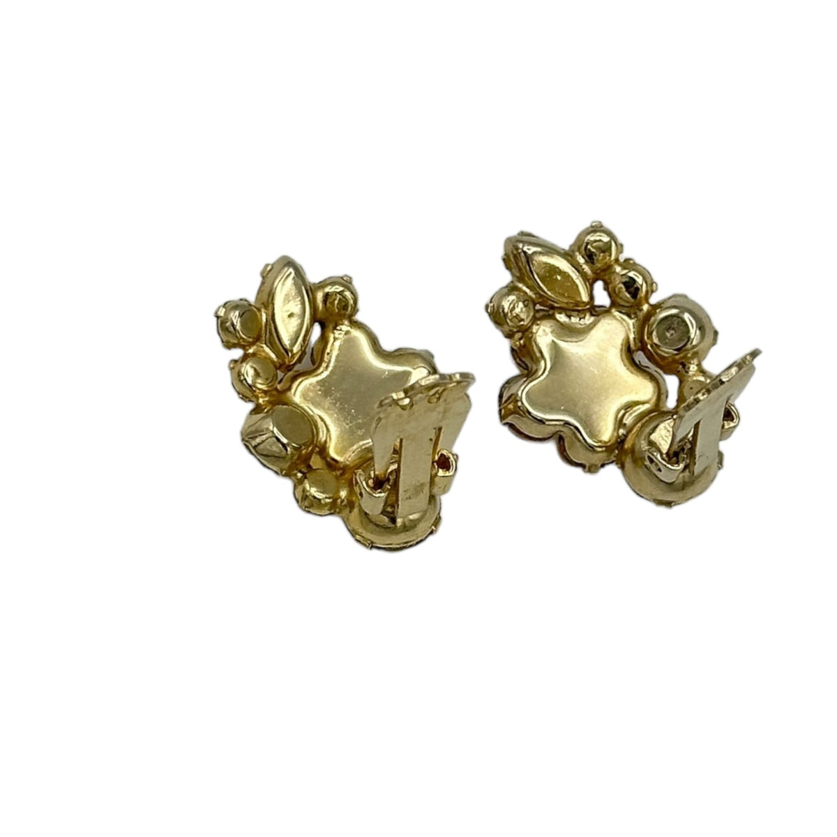Yellow Flower Rhinestone Floral Cluster Vintage Clip - On Earrings - 24 Wishes Vintage Jewelry