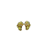 Yellow Flower Rhinestone Floral Cluster Vintage Clip - On Earrings - 24 Wishes Vintage Jewelry