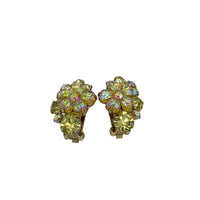 Yellow Flower Rhinestone Floral Cluster Vintage Clip - On Earrings - 24 Wishes Vintage Jewelry
