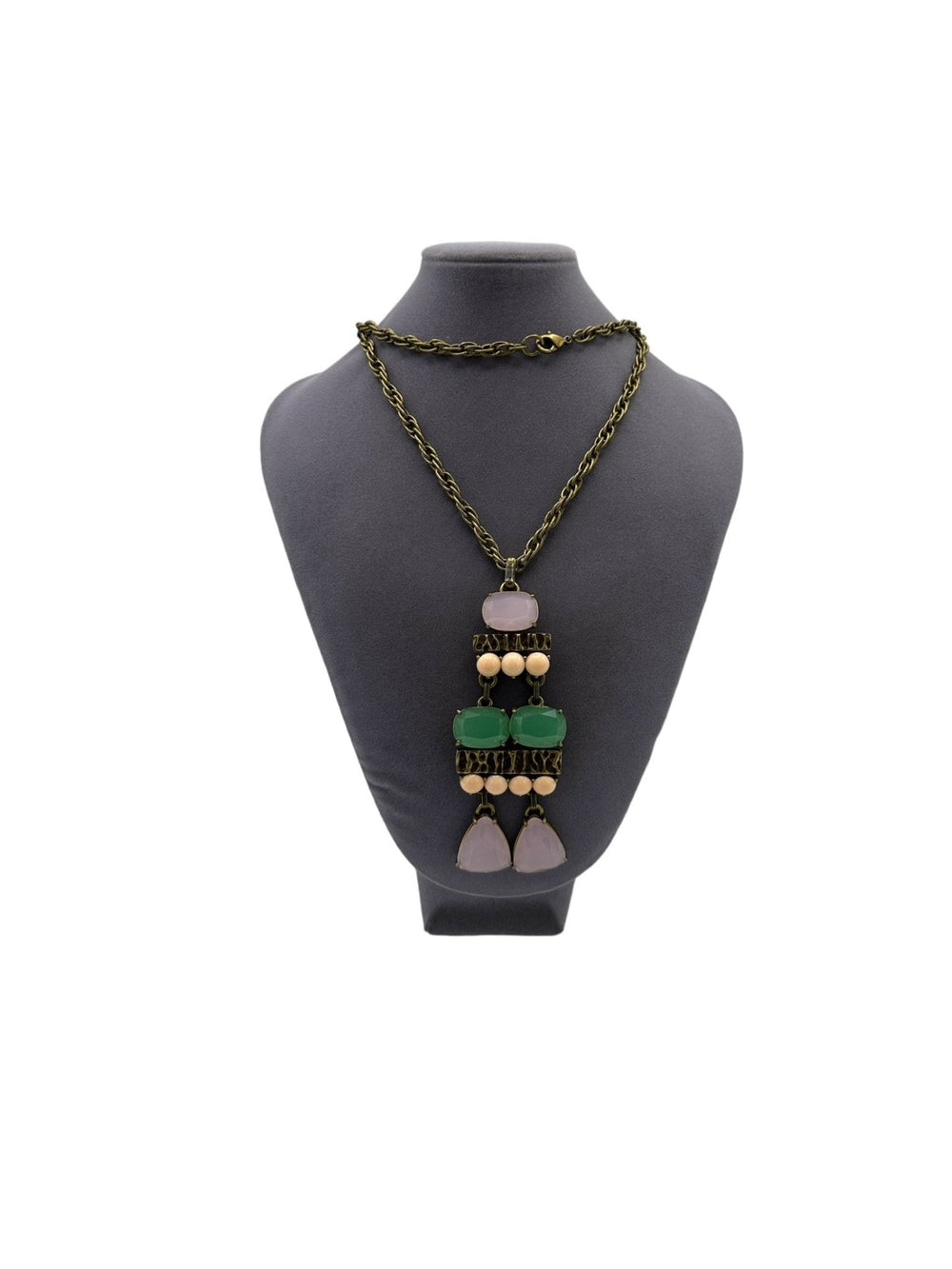 Yosca Vintage Long Antique Gold Necklace Multi - Color Boho Statement Pendant - 24 Wishes Vintage Jewelry