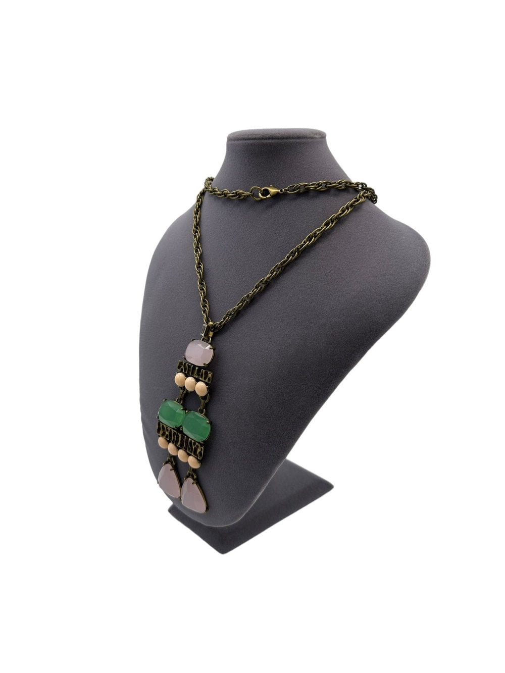 Yosca Vintage Long Antique Gold Necklace Multi - Color Boho Statement Pendant - 24 Wishes Vintage Jewelry