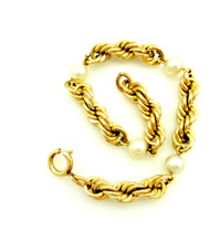 12K Gold Filled Rope Chain & Pearl Layering Bracelet - 24 Wishes Vintage Jewelry