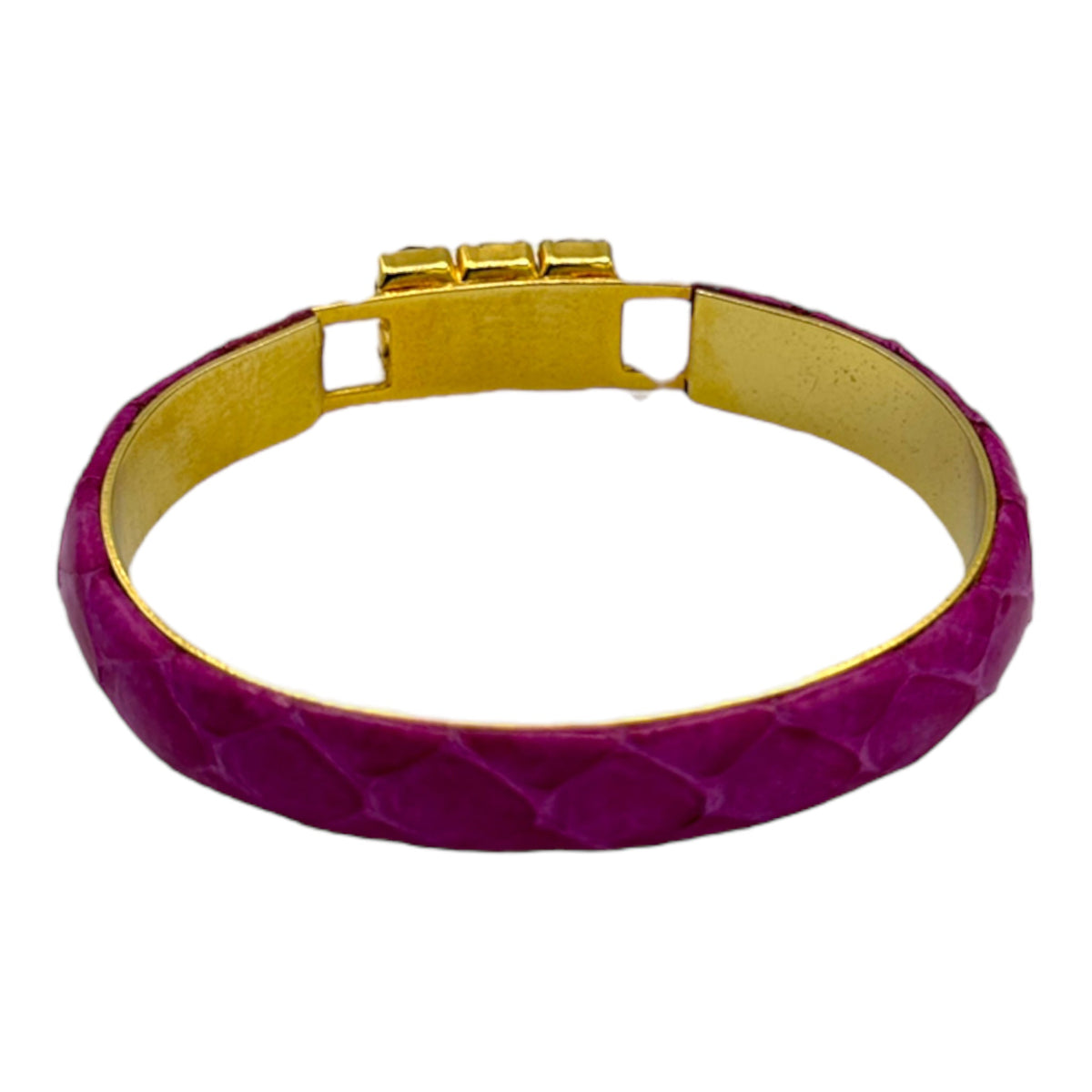 24K Gold Plated Vintage Pink Leather Bangle Bracelet Italy - 24 Wishes Vintage Jewelry