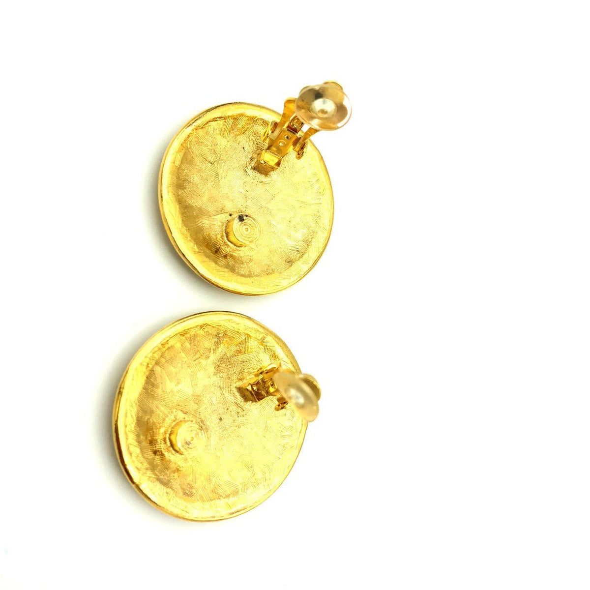 Anne Klein Gold Large Lion Logo Medallion Clip-On Earrings - 24 Wishes Vintage Jewelry