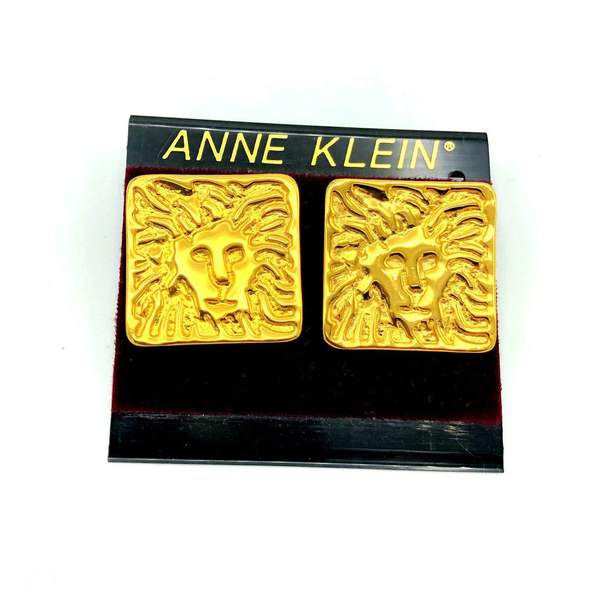 Anne Klein Gold Large Lion Logo Vintage Pierced Earrings - 24 Wishes Vintage Jewelry