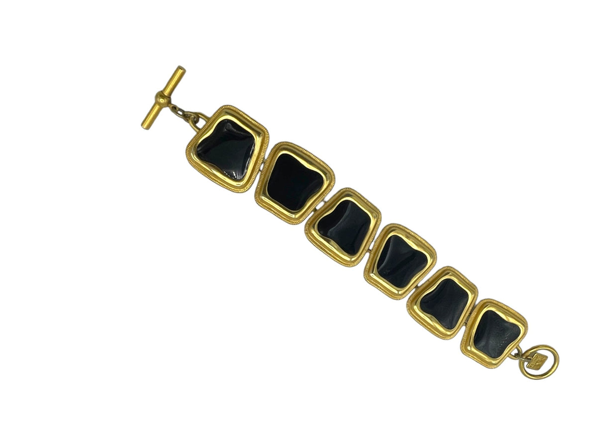 Anne Klein Large Geometric Black Enamel Link Statement Bracelet - 24 Wishes Vintage Jewelry