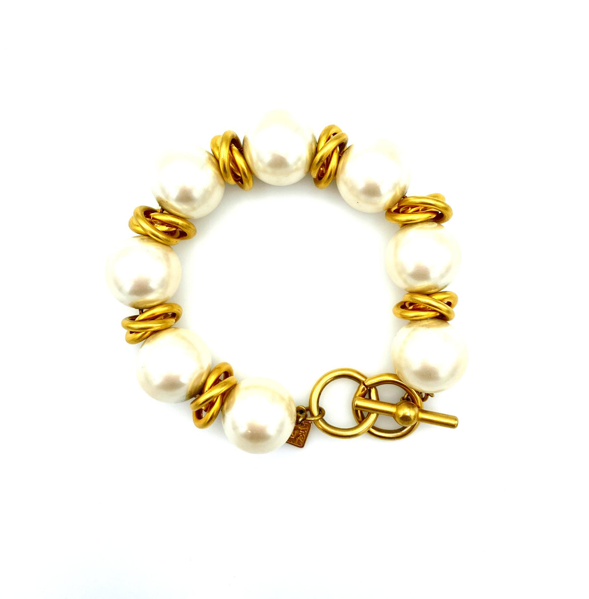 Anne Klein Large Pearl & Gold Knot Vintage Bracelet - 24 Wishes Vintage Jewelry