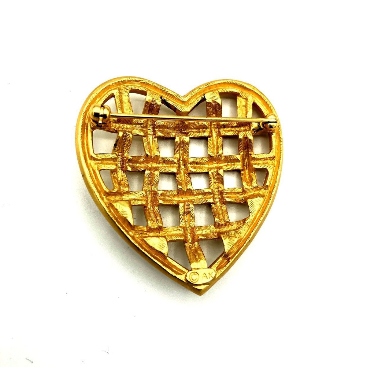 Anne Klein Matt Gold Weave Heart Brooch - 24 Wishes Vintage Jewelry
