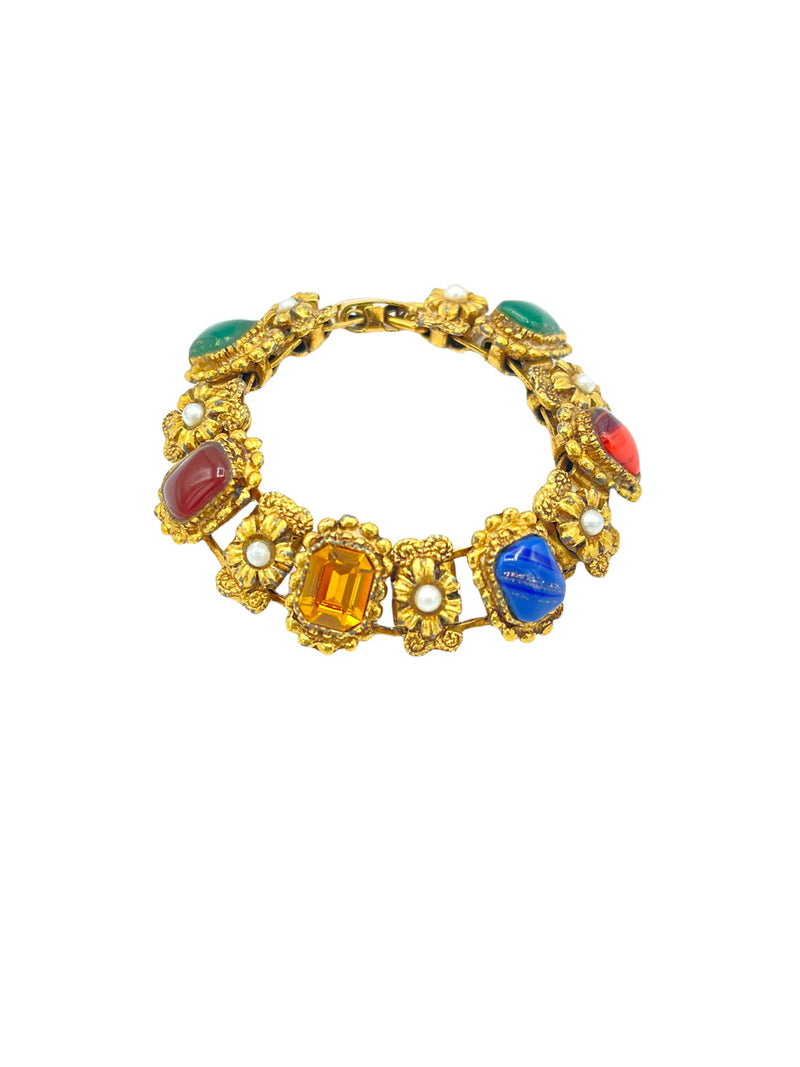 Antique Gold Slide Style Charm Bracelet - 24 Wishes Vintage Jewelry